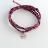 Pastille en argent "Bisous" sur cordon Liberty