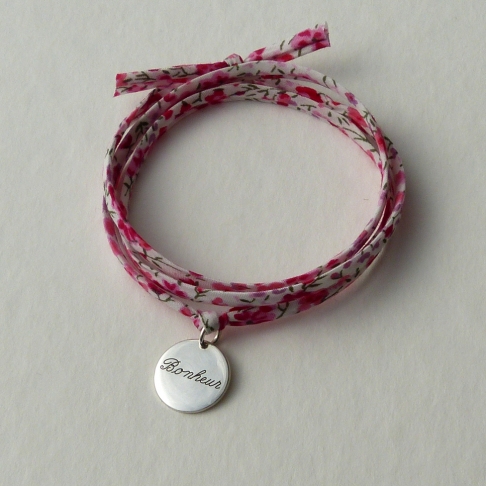 Pastille "Bonheur" sur cordon Liberty