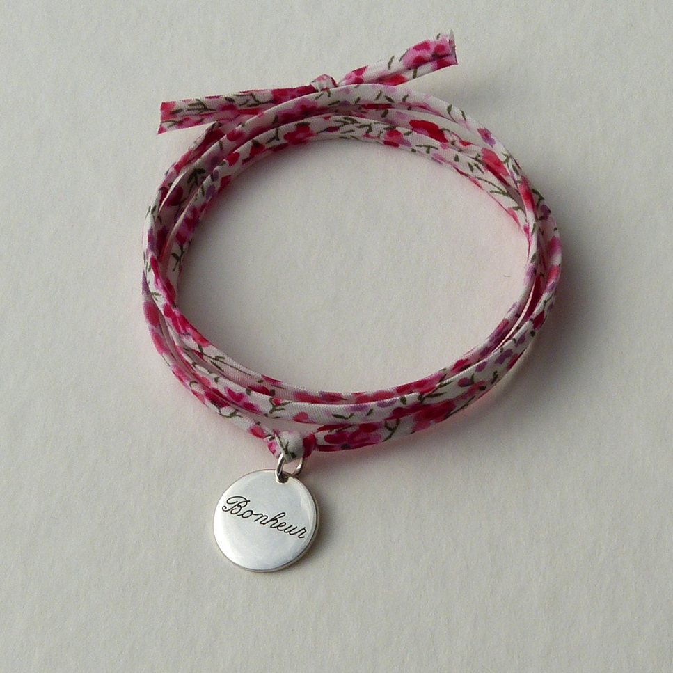 Pastille "Bonheur" sur cordon Liberty